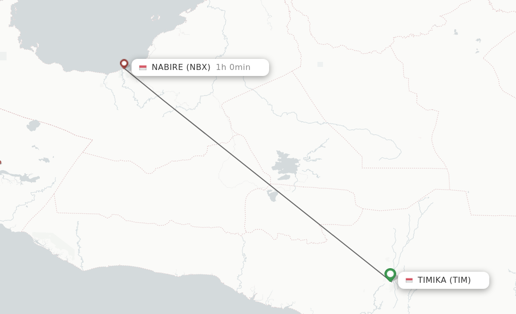 Flights from Tembagapura to Nabire route map