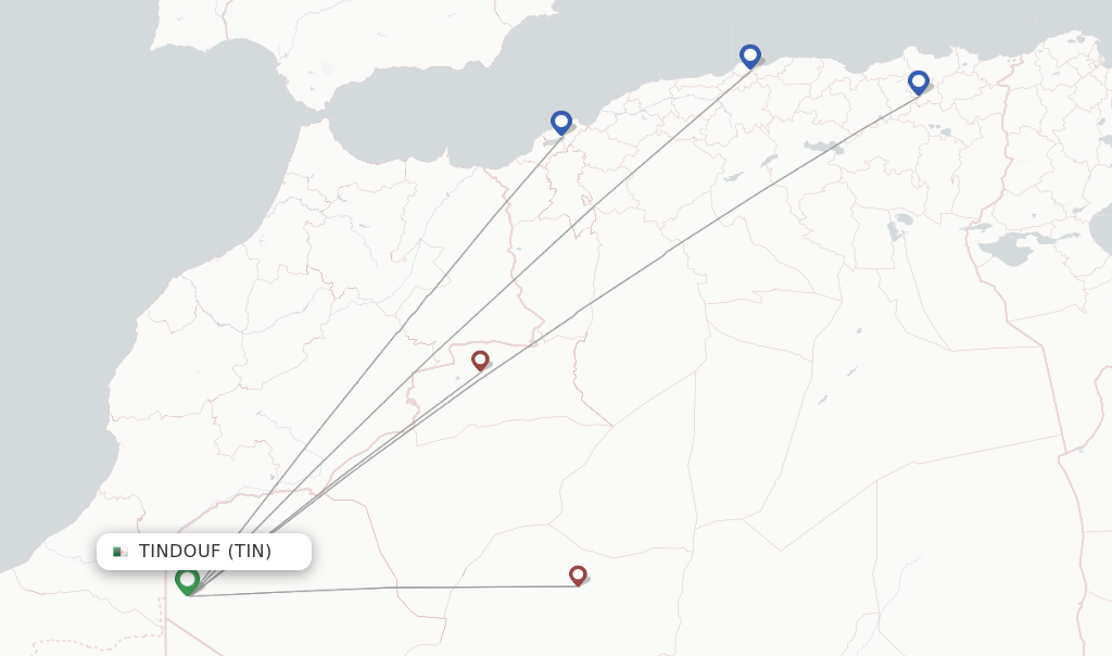 Route map with flights from Tindouf with Air Algerie
