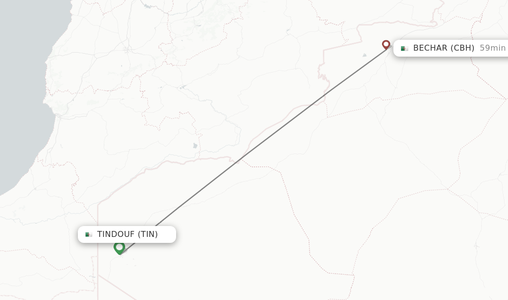 Flights from Tindouf to Bechar route map