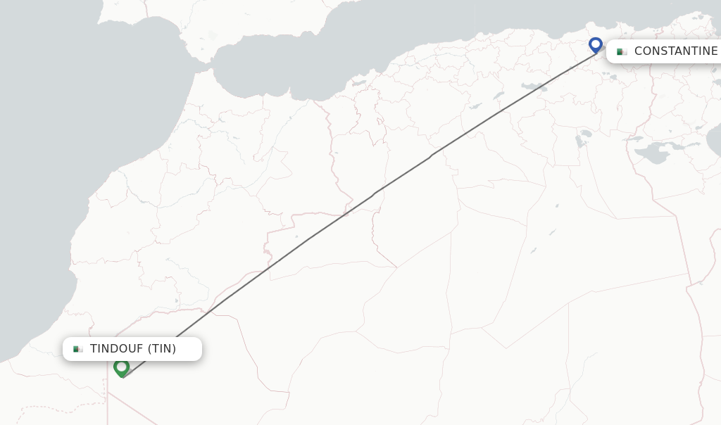 Flights from Tindouf to Constantine route map