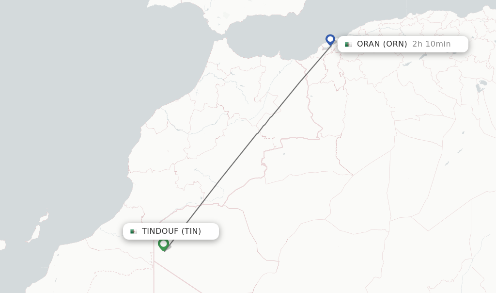 Flights from Tindouf to Oran route map