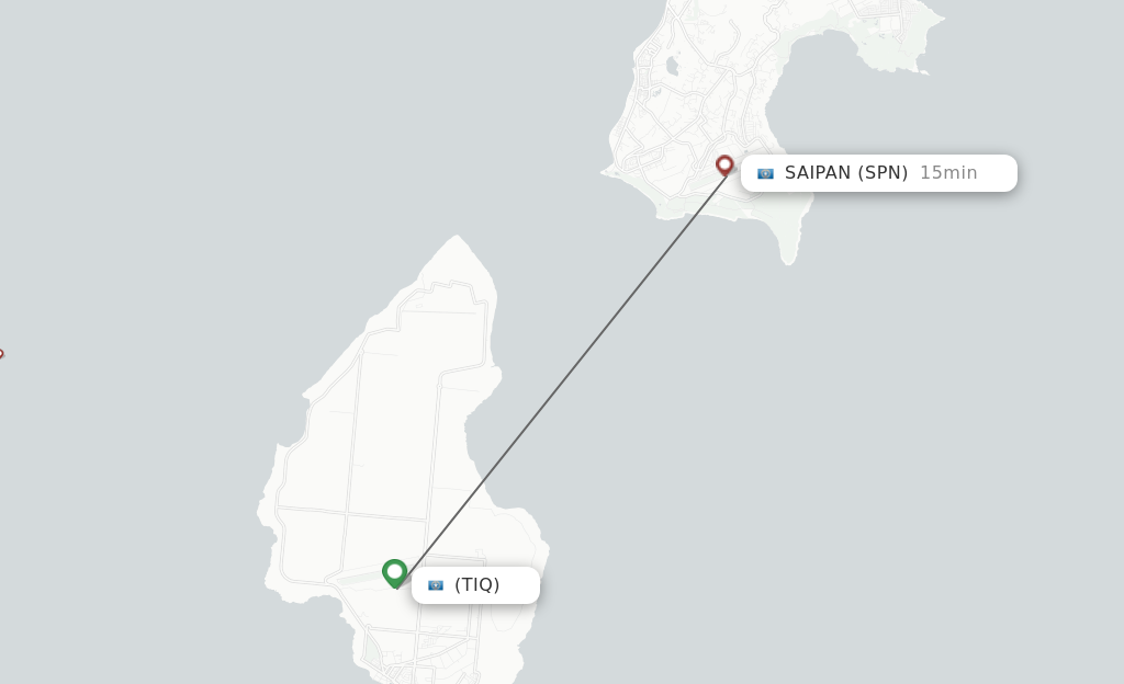 Flights from Tinian to Saipan route map
