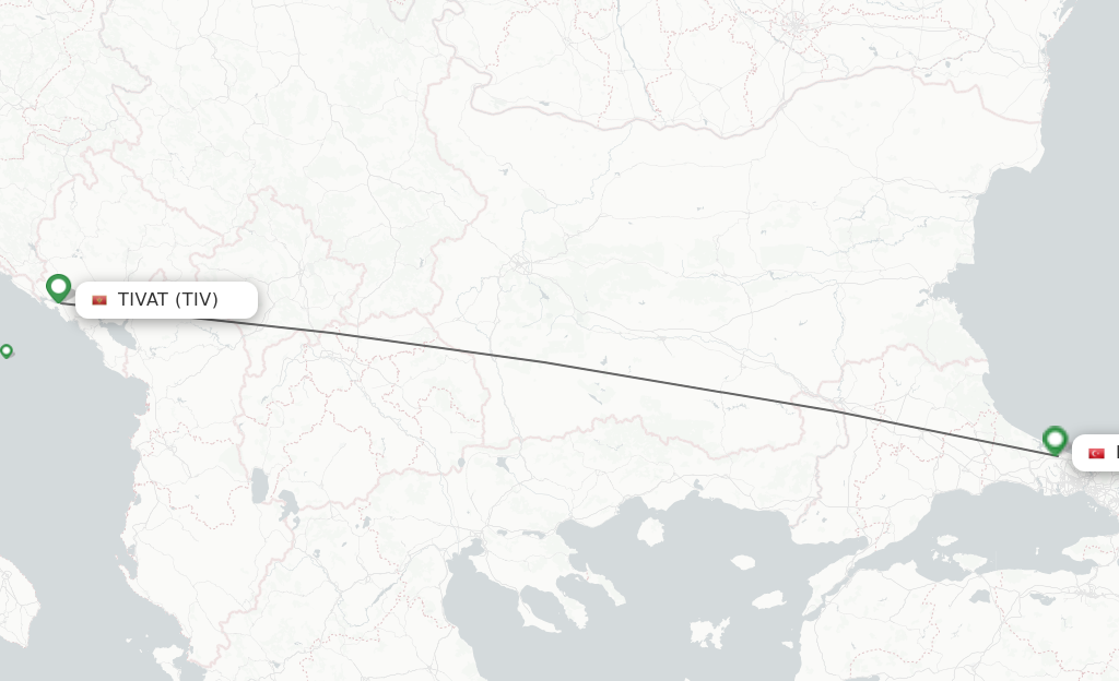Flights from Tivat to Istanbul route map