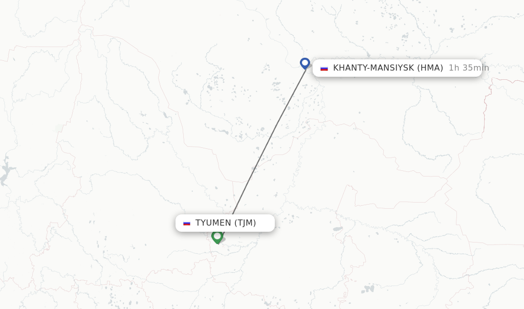 Flights from Tyumen to Khanty-Mansiysk route map