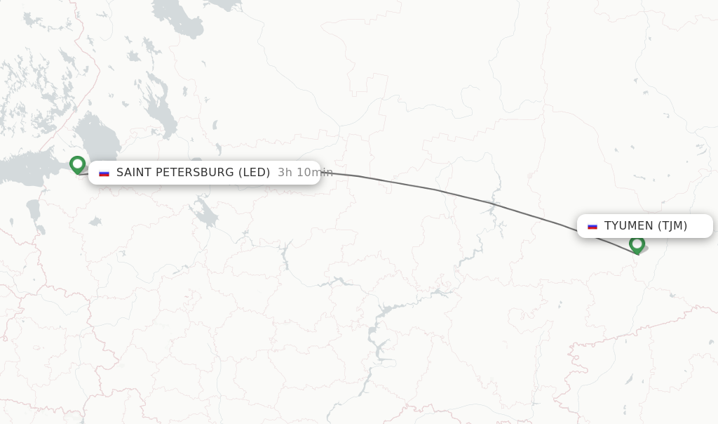Flights from Tyumen to Saint Petersburg route map