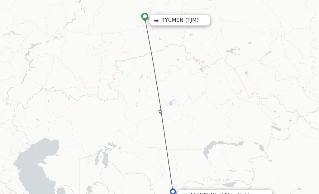 Flights from Tyumen to Tashkent route map