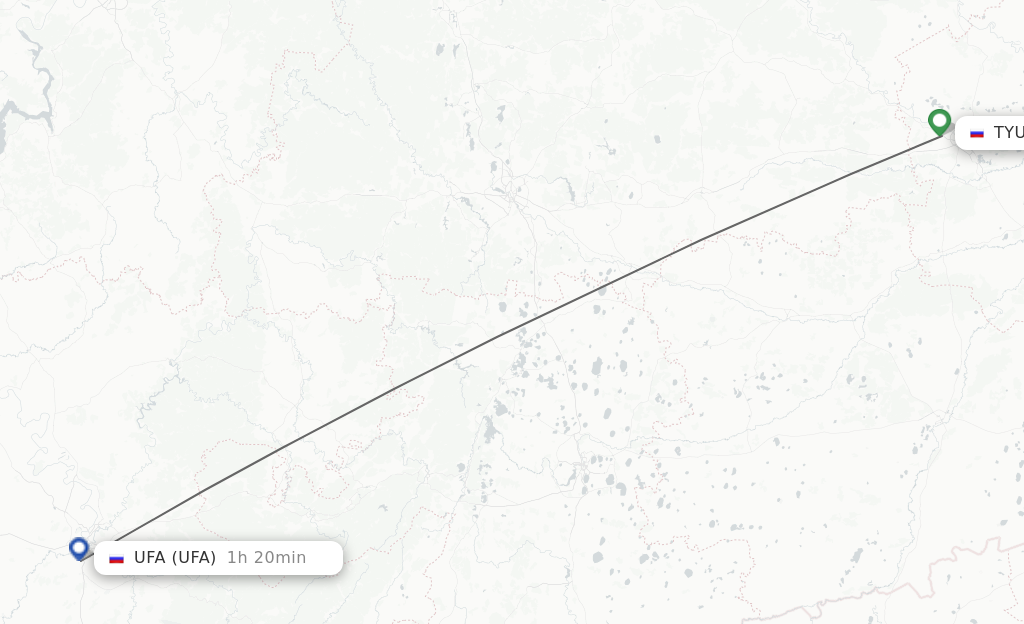 Flights from Tyumen to Ufa route map