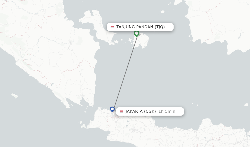 Flights from Tanjung Pandan to Jakarta route map