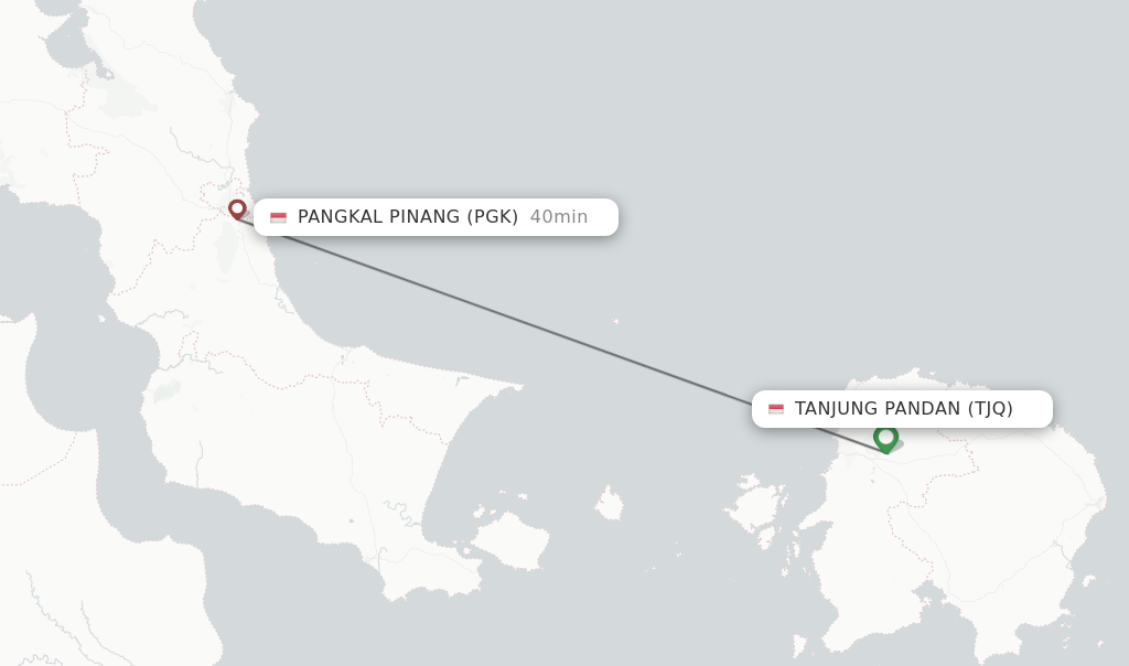 Flights from Tanjung Pandan to Pangkal Pinang route map
