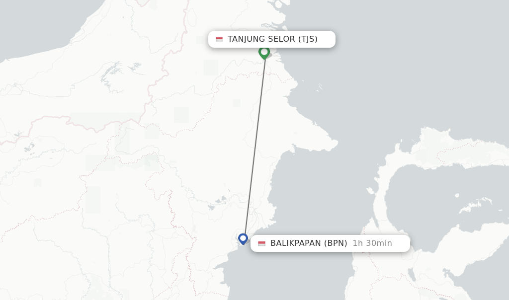 Flights from Tanjung Selor to Balikpapan route map