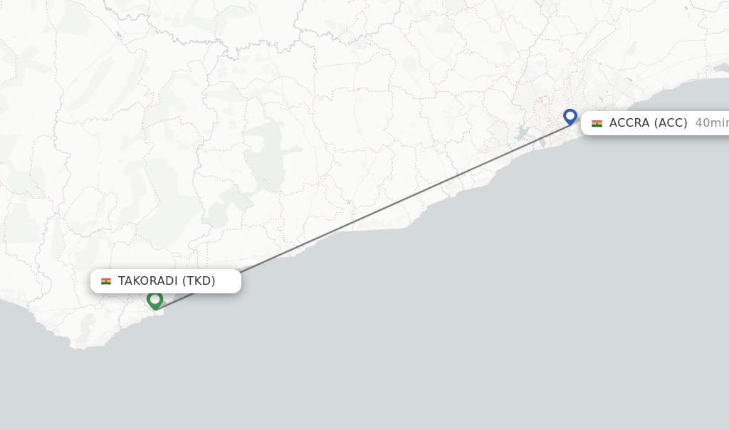 Flights from Takoradi to Accra route map