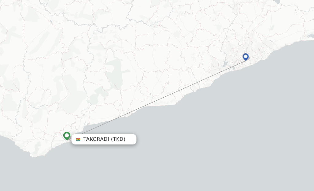 Route map with flights from Takoradi with Passion Air