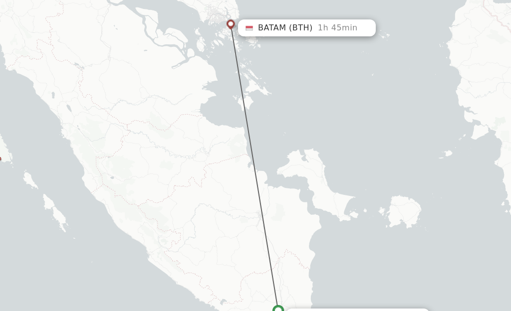 Flights from Bandar Lampung to Batam route map