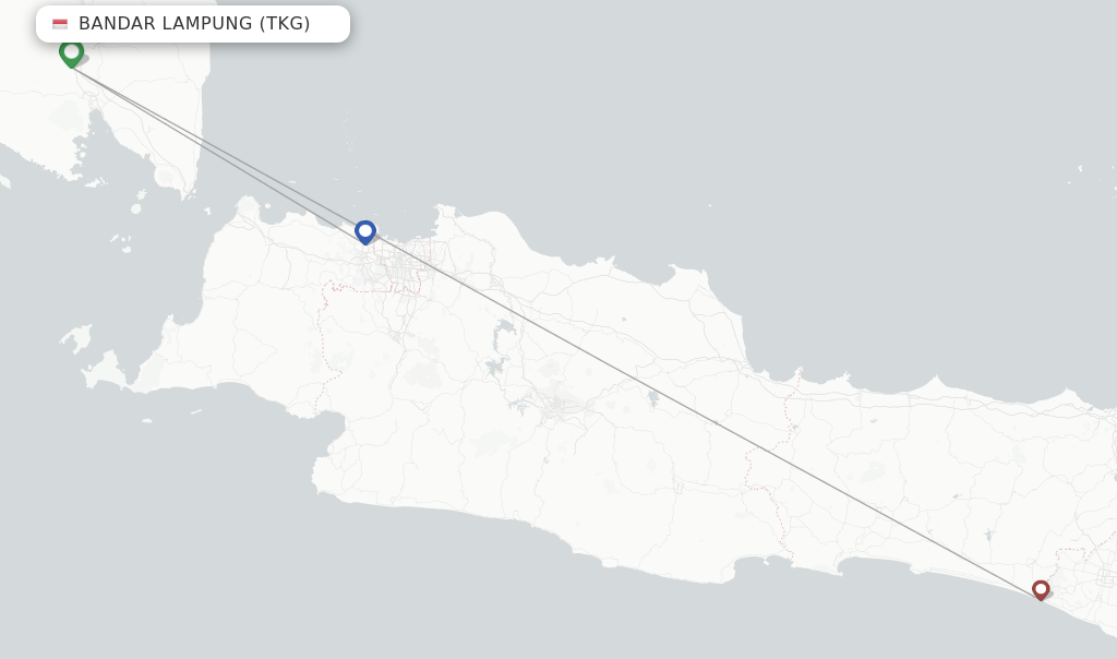 Route map with flights from Bandar Lampung with Lion Air