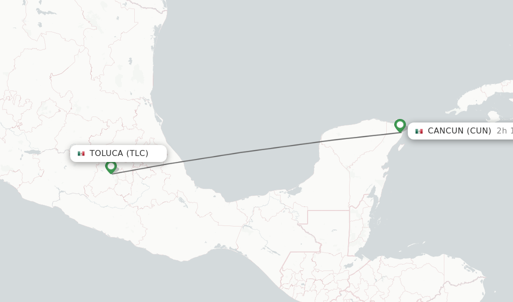 Flights from Toluca to Cancun route map