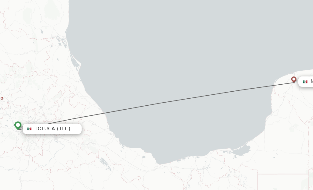 Flights from Toluca to Merida route map