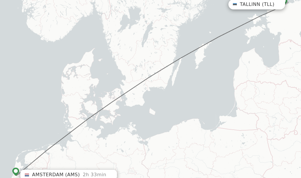 Flights from Tallinn to Amsterdam route map