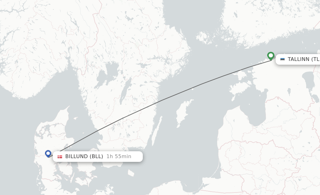 Flights from Tallinn to Billund route map