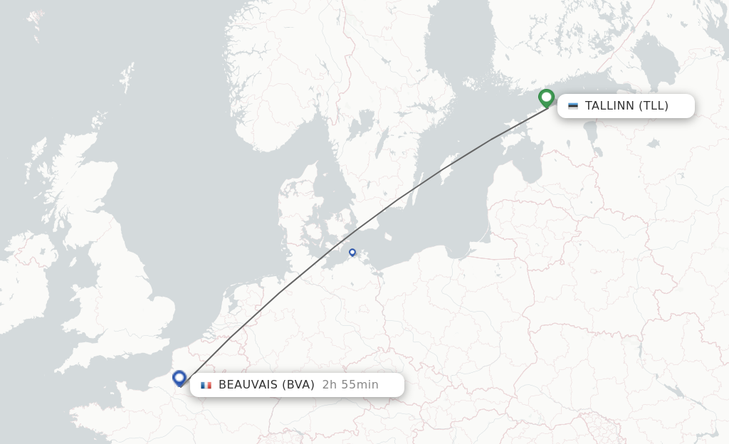 Flights from Tallinn to Paris route map