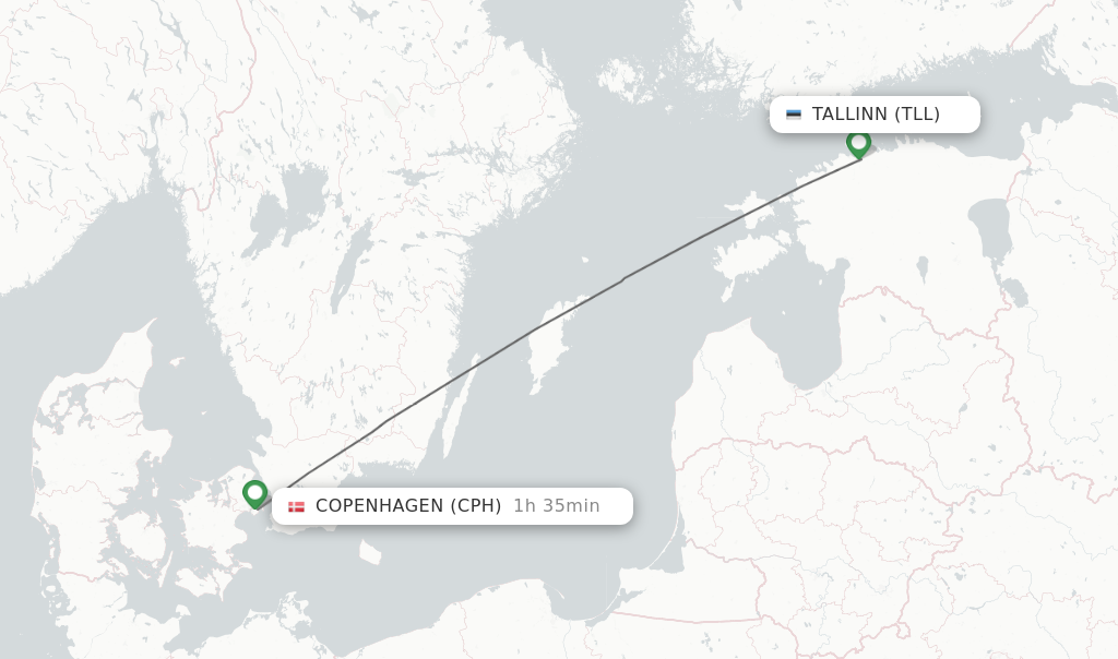 Flights from Tallinn to Copenhagen route map