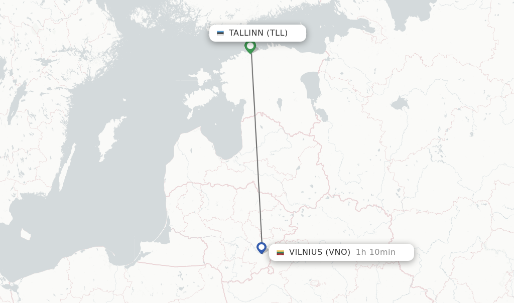 Flights from Tallinn to Vilnius route map
