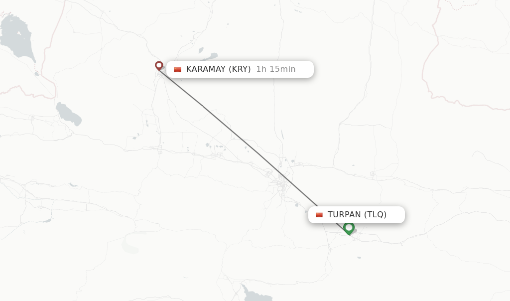 Flights from Karamay to Turpan route map