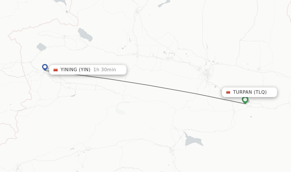 Flights from Yining to Turpan route map