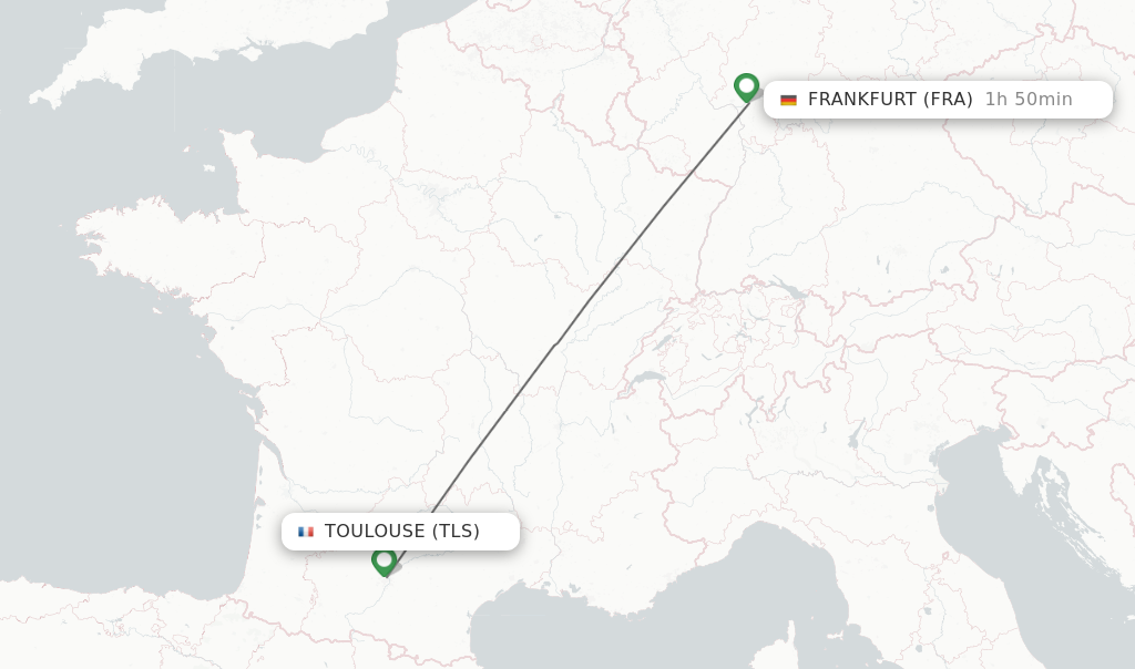 Flights from Toulouse to Frankfurt route map