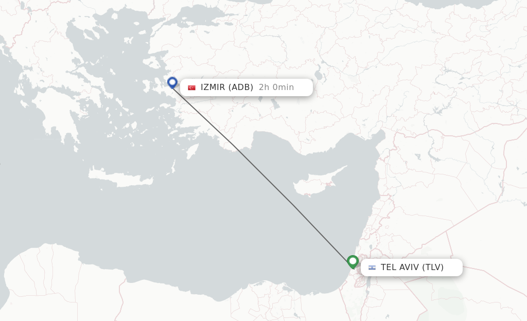Flights from Tel Aviv-Yafo to Izmir route map