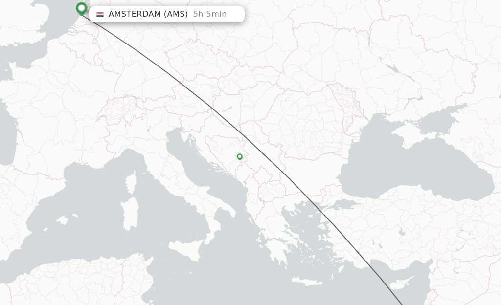 Flights from Tel Aviv-Yafo to Amsterdam route map