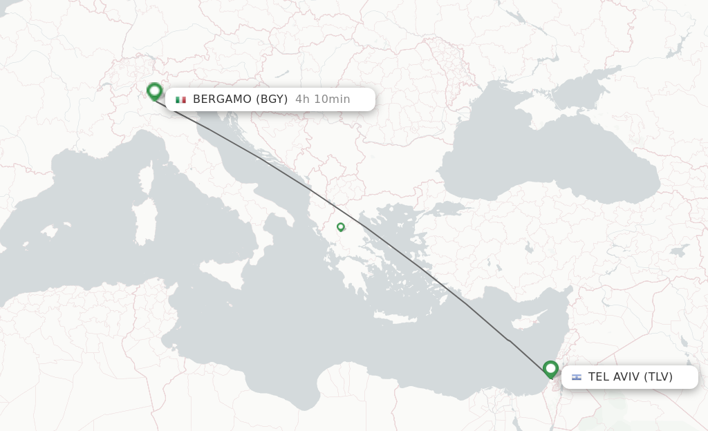 Flights from Tel Aviv-Yafo to Milan route map