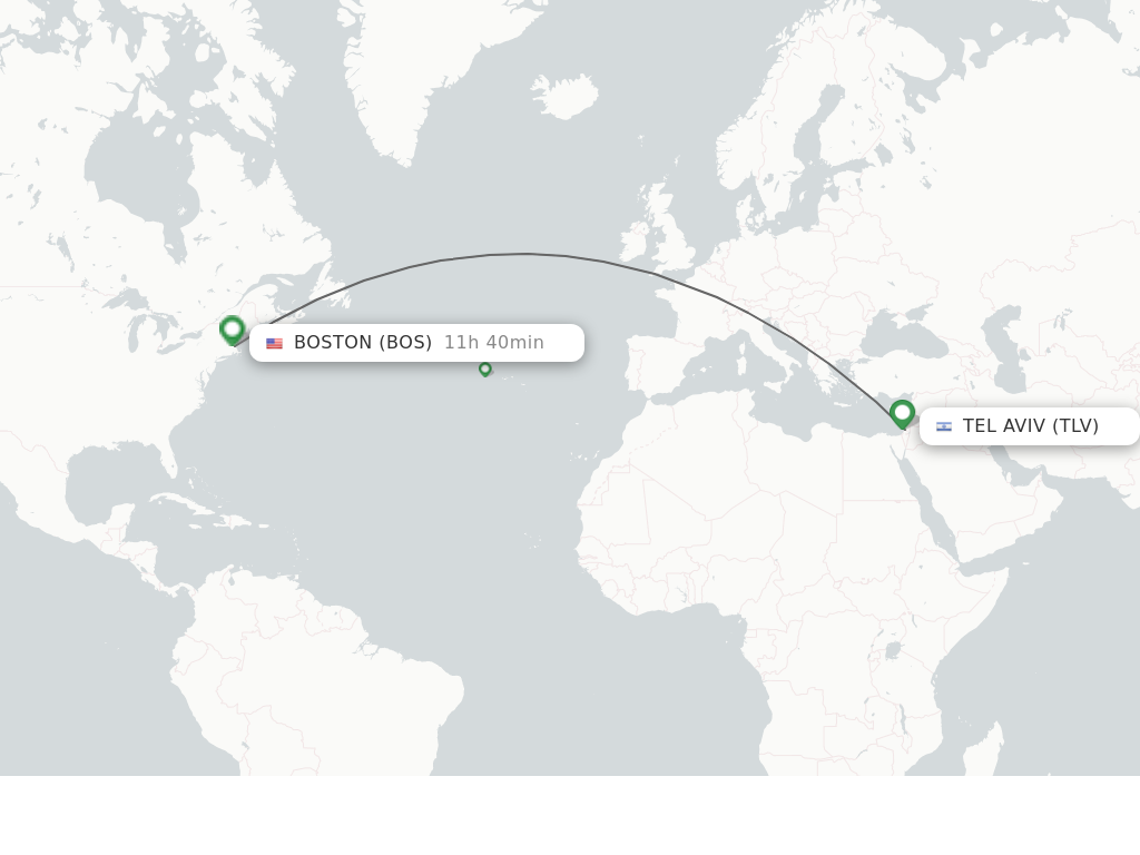 Flights from Tel Aviv-Yafo to Boston route map