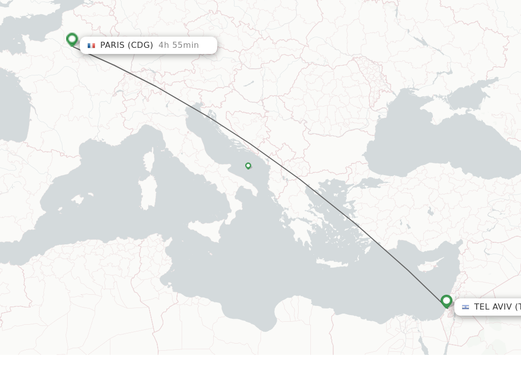 Flights from Tel Aviv-Yafo to Paris route map