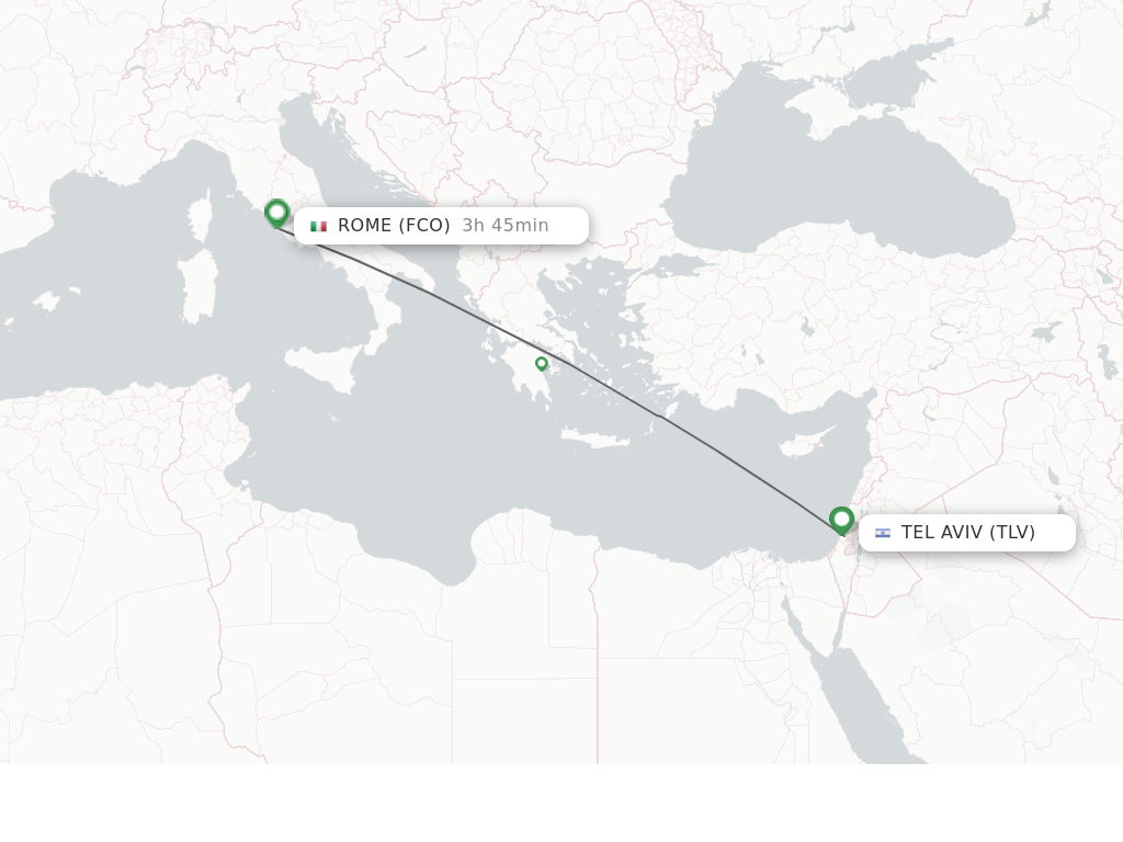 Flights from Tel Aviv-Yafo to Rome route map