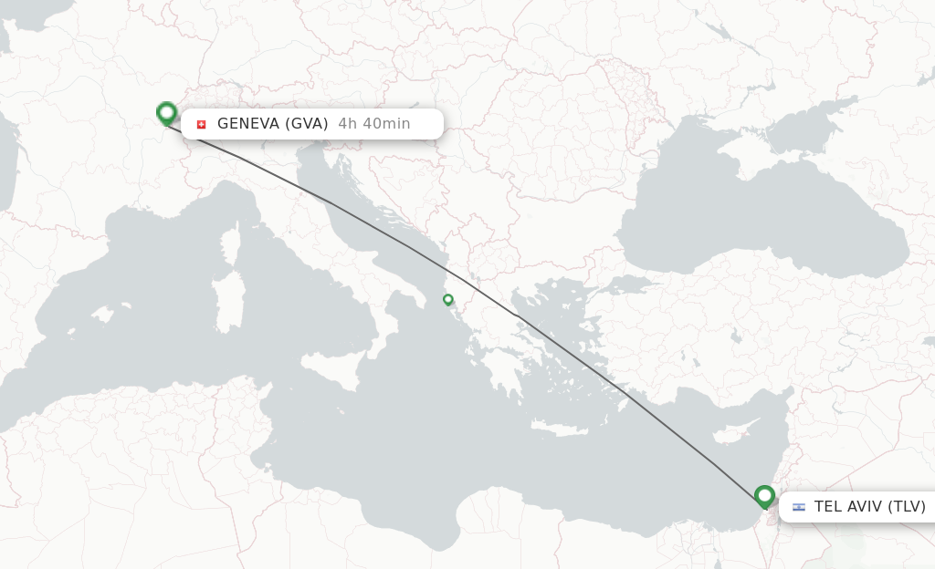 Flights from Tel Aviv-Yafo to Geneva route map