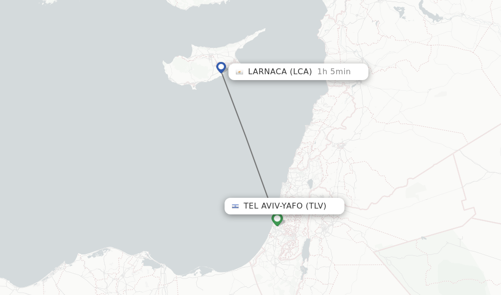 Flights from Tel Aviv-Yafo to Larnaca route map