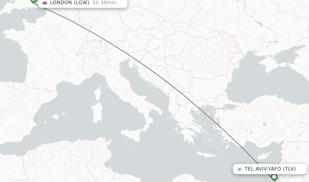 Flights from Tel Aviv-Yafo to London route map