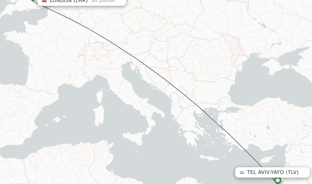 Flights from Tel Aviv-Yafo to London route map