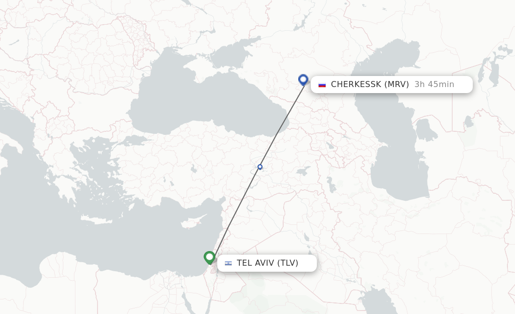 Flights from Tel Aviv-Yafo to Mineralnye Vody route map
