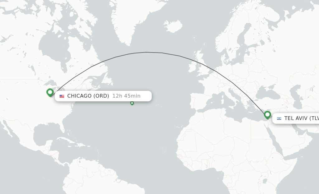 Flights from Tel Aviv-Yafo to Chicago route map