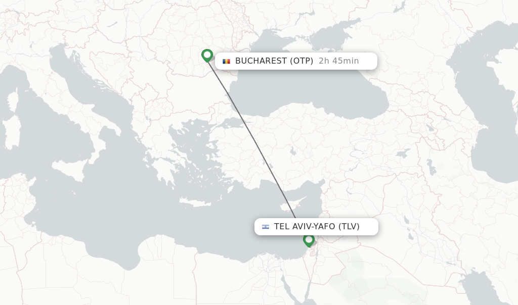 Flights from Tel Aviv-Yafo to Bucharest route map