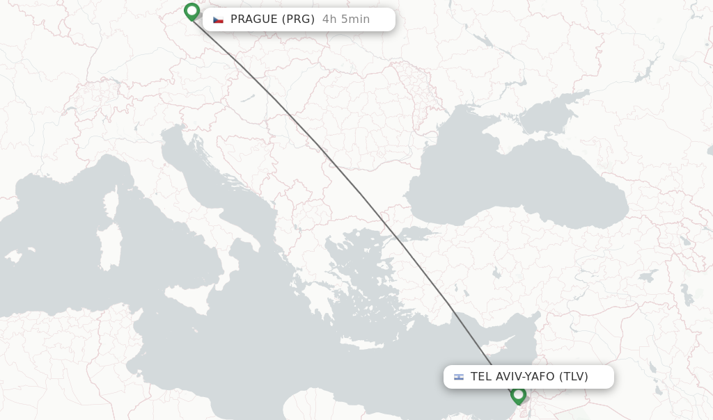 Flights from Tel Aviv-Yafo to Prague route map