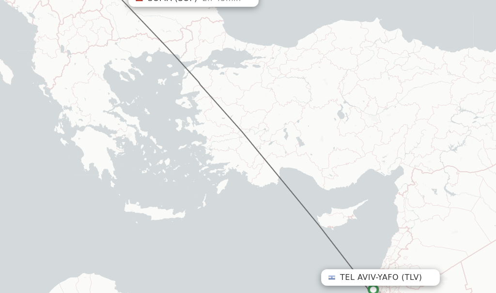 Flights from Tel Aviv-Yafo to Sofia route map