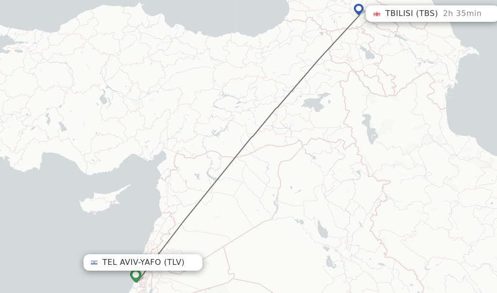 Flights from Tel Aviv-Yafo to Tbilisi route map
