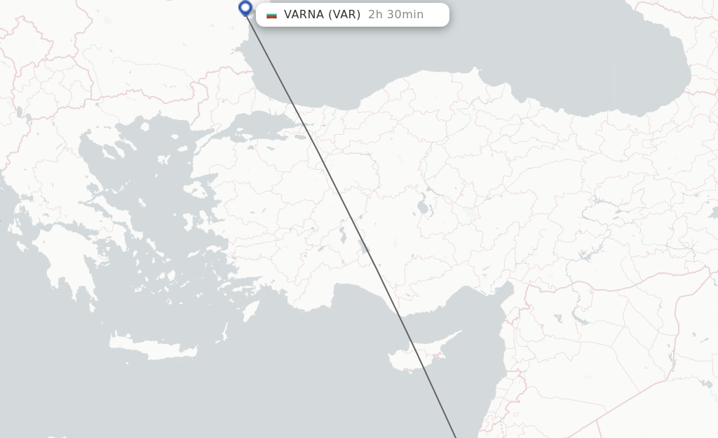 Flights from Tel Aviv-Yafo to Varna route map