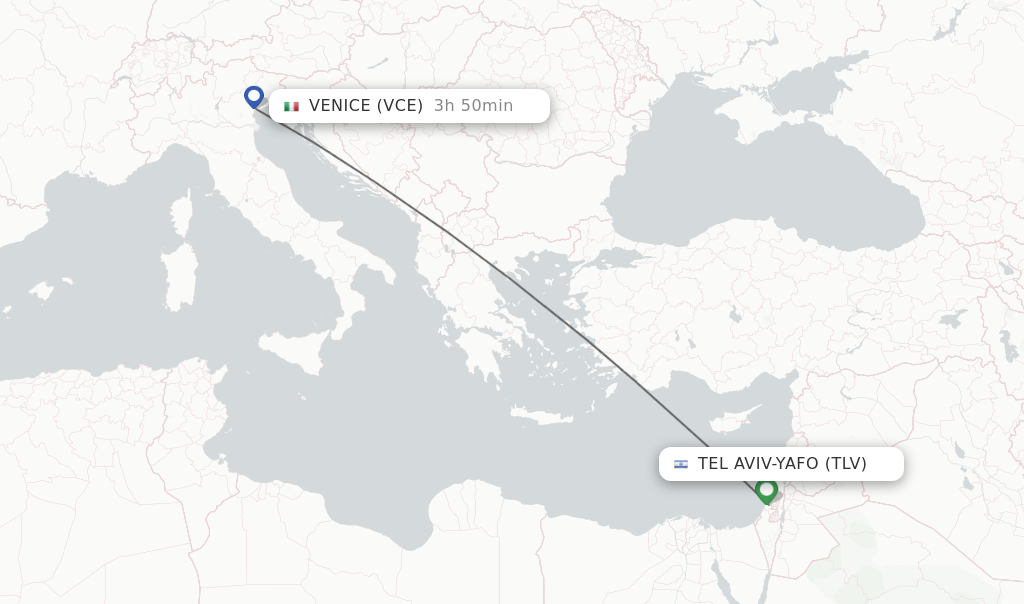 Flights from Tel Aviv-Yafo to Venice route map