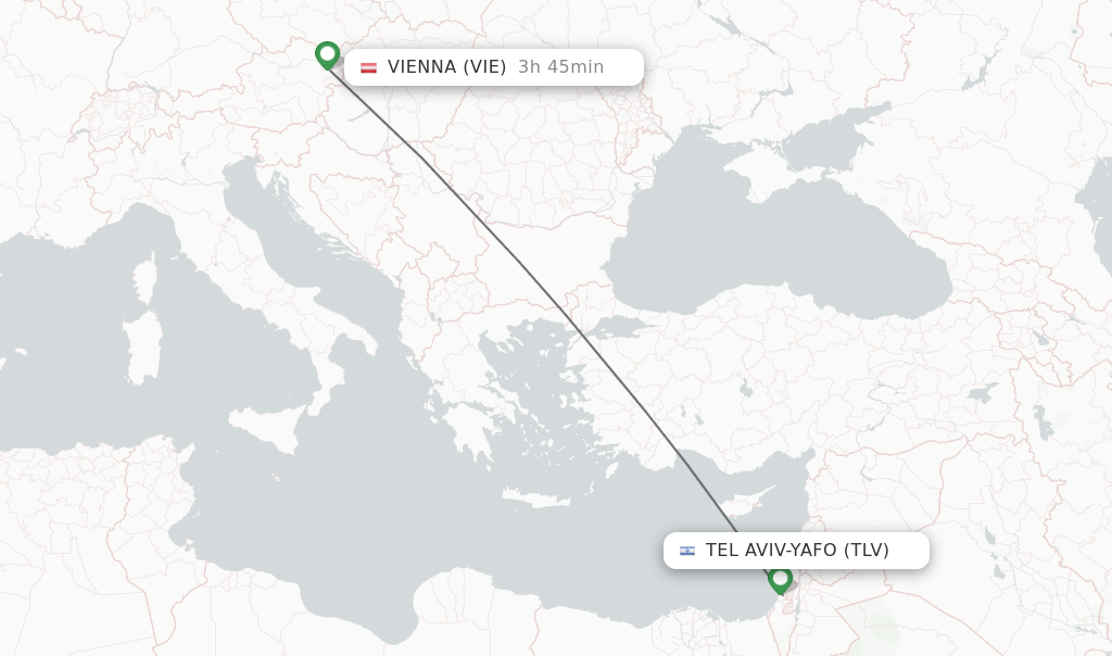 Flights from Tel Aviv-Yafo to Vienna route map