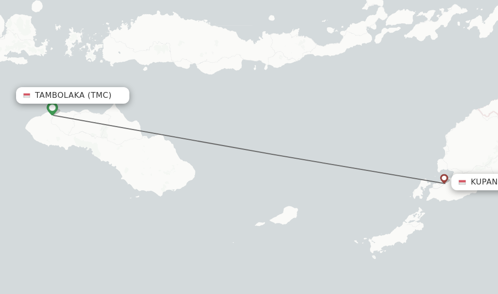 Flights from Tambolaka to Kupang route map