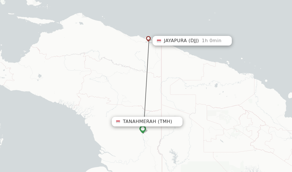 Flights from Jayapura to Tanahmerah route map
