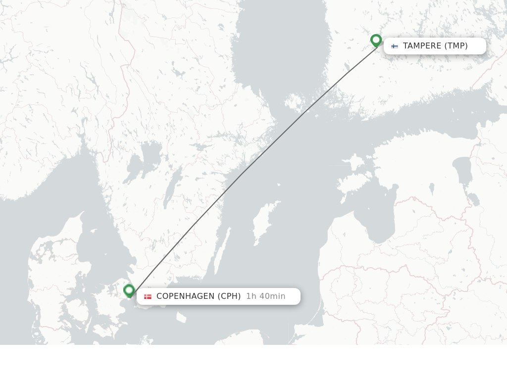 Flights from Tampere to Copenhagen route map